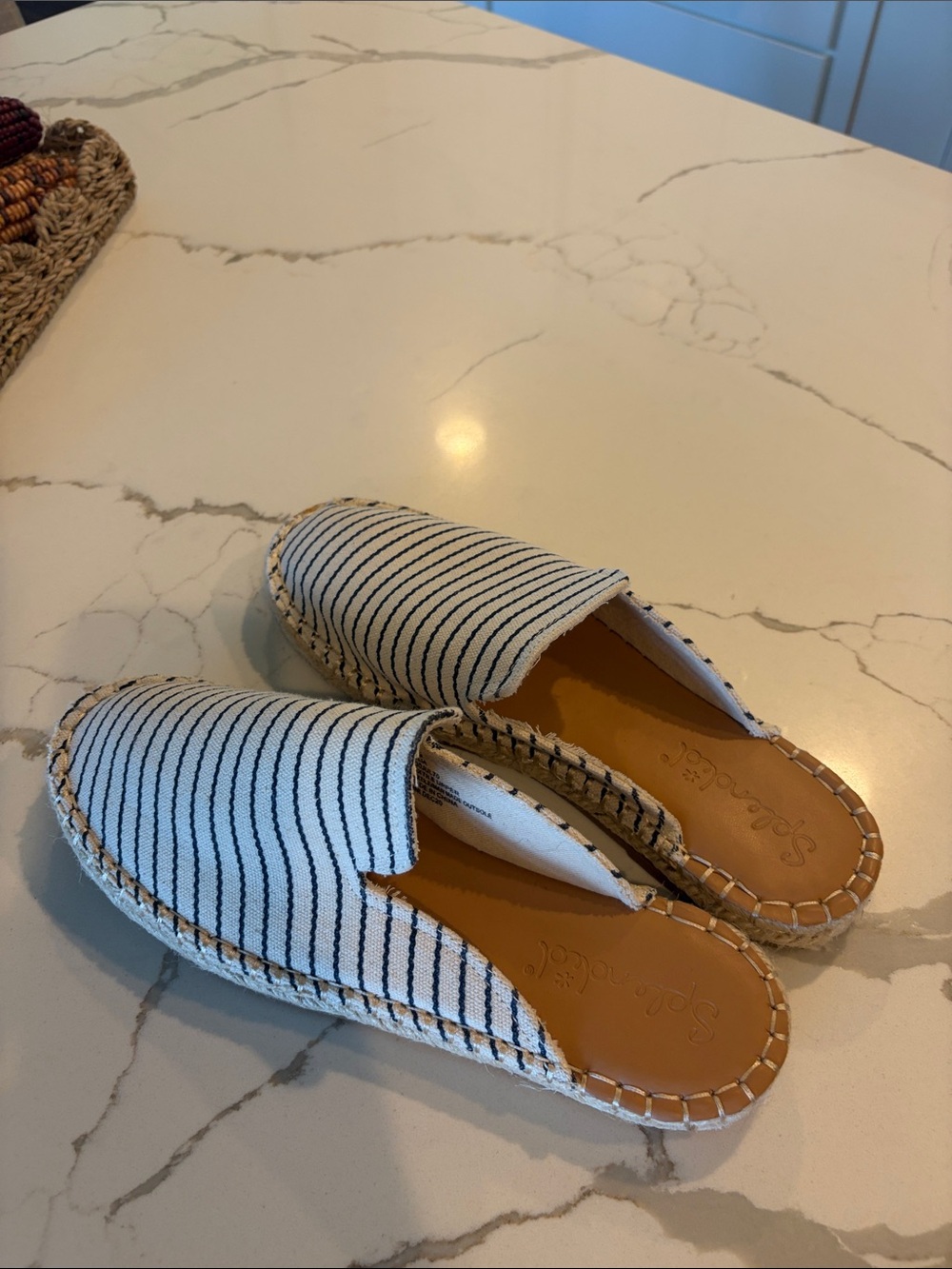 Splendid Striped Canvas Espadrille Mules in White and Navy